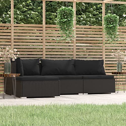 Homgoday 4-teiliges Gartensofa-Set mit Kissen aus schwarzem Polyrattan, Schlafsofa, Schlafsofa, Sofas für den Außenbereich, Inneneinrichtung, Outdoor-Möbel Homgoday 4-teiliges Gartensofa-Set mit Kissen aus schwarzem Polyrattan, Schlafsofa, Schlafsofa, Sofas für den Außenbereich, Inneneinrichtung, Outdoor-Möbel von Homgoday