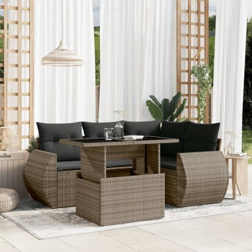 Homgoday 5-TLG. Balkonmöbel mit Kissen Gartenlounge Gartenmöbel Set Gartensofa Loungemöbel Modular Sofagarnitur Ecksofa Sitzgruppe für Balkon & Terrasse Grau Poly Rattan von Homgoday
