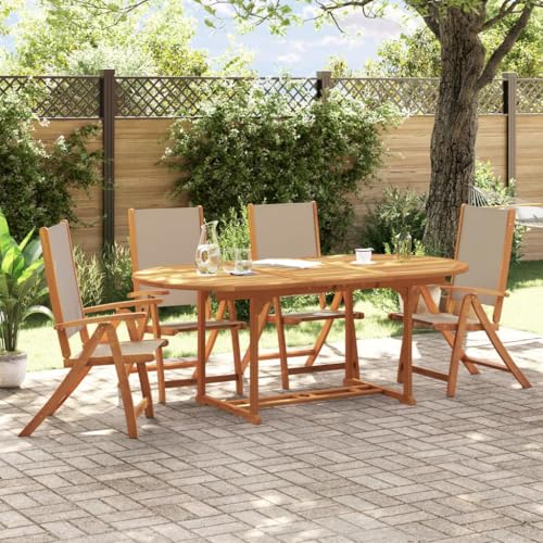 Homgoday 5-TLG. Garten-Essgruppe Massivholz Akazie und Textilene Gartenmöbel Set Möbelsets Balkonmöbel Sitzgruppe Terrassenmöbel Gartentisch mit Stühle Möbel für Garten Terrasse Balkon von Homgoday