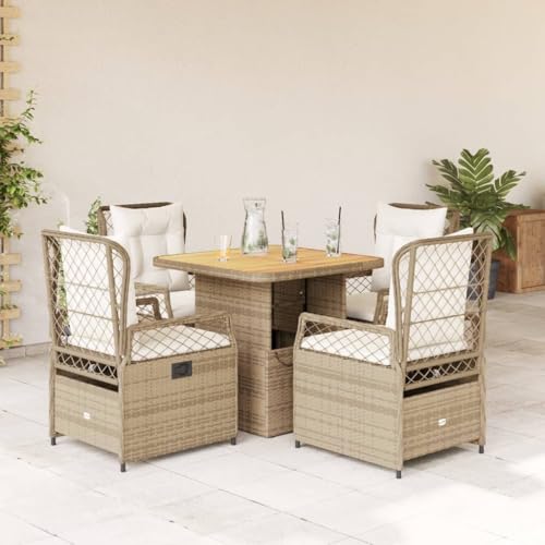 Homgoday 5-TLG. Garten Essgruppe mit Kissen Beige Poly Rattan Gartenmöbel Set Möbelsets Balkonmöbel Sitzgruppe Terrassenmöbel Gartentisch mit Stühle Möbel|80 cm Tischlänge von Homgoday