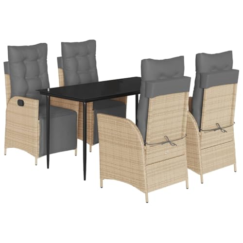 Homgoday 5-TLG. Garten-Essgruppe mit Kissen Beigemischung Poly Rattan Outdoor M?Bel mit Sessel Model3213450 von Homgoday