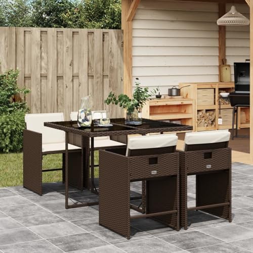 Homgoday 5-TLG. Garten-Essgruppe mit Kissen Braun Poly Rattan Gartenmöbel Set Möbelsets Balkonmöbel Sitzgruppe Terrassenmöbel Gartentisch mit Stühle Möbel für Garten Terrasse Balkon von Homgoday