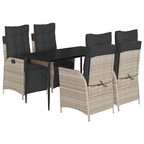 Homgoday 5-TLG. Garten-Essgruppe mit Kissen Hellgrau Poly Rattan Outdoor M?Bel mit Sessel Model3213464 von Homgoday
