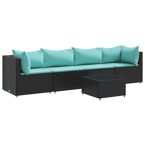 Homgoday 5-TLG. Garten-Lounge-Set mit Kissen Schwarz Poly Rattan Entspannungsstuhl Model3308012 von Homgoday