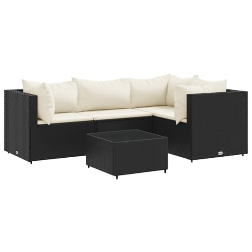 Homgoday 5-TLG. Garten-Lounge-Set mit Kissen Schwarz Poly Rattan Entspannungsstuhl Model3308080 von Homgoday