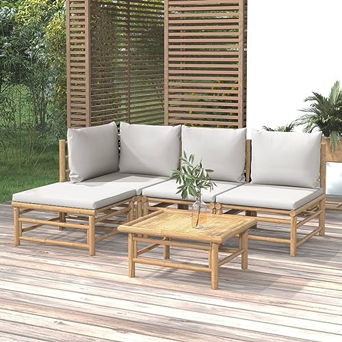 Homgoday 5-TLG. Gartenlounge Set Sitzgruppe Sitzgarnitur Gartenmöbel Set Gartensofa Loungemöbel Gartengarnitur Gartenlounge Terassenmöbel Set mit Hellgrauen Kissen Bambus Homgoday 5-TLG. Gartenlounge Set Sitzgruppe Sitzgarnitur Gartenmöbel Set Gartensofa Loungemöbel Gartengarnitur Gartenlounge Terassenmöbel Set mit Hellgrauen Kissen Bambus von Homgoday