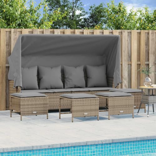 Homgoday 5-TLG. Gartensofa mit Dach & Fußhocker Gartenlounge Balkonmöbel Gartenmöbel Loungemöbel Sitzgruppe Sofagarnitur mit Kissen Ecksofa für Balkon Terrasse Hellgrau Poly Rattan Homgoday 5-TLG. Gartensofa mit Dach & Fußhocker Gartenlounge Balkonmöbel Gartenmöbel Loungemöbel Sitzgruppe Sofagarnitur mit Kissen Ecksofa für Balkon Terrasse Hellgrau Poly Rattan von Homgoday