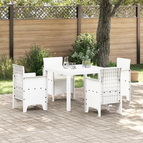 Homgoday 5 Teile Garten Essgruppe mit Kissen Weiß Poly Rattan Gartenmöbel Set Terassenmöbel Außen von Homgoday