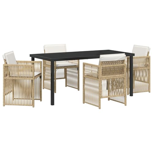 Homgoday 5-teilige Garten Essgruppe mit Kissen Beige Poly Rattan, Gartentisch Schwarz 160x80x73 cm Sicherheitsglas Outdoor M?Bel mit Sessel Model3380663 Homgoday 5-teilige Garten Essgruppe mit Kissen Beige Poly Rattan, Gartentisch Schwarz 160x80x73 cm Sicherheitsglas Outdoor M?Bel mit Sessel Model3380663 von Homgoday