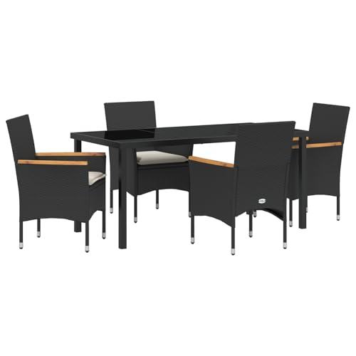 Homgoday 5-teilige Garten-Essgruppe mit Kissen Schwarz Poly-Rattan, Gartentisch Schwarz 160x80x73 cm Sicherheitsglas Outdoor M?Bel mit Sessel Model3379845 Homgoday 5-teilige Garten-Essgruppe mit Kissen Schwarz Poly-Rattan, Gartentisch Schwarz 160x80x73 cm Sicherheitsglas Outdoor M?Bel mit Sessel Model3379845 von Homgoday