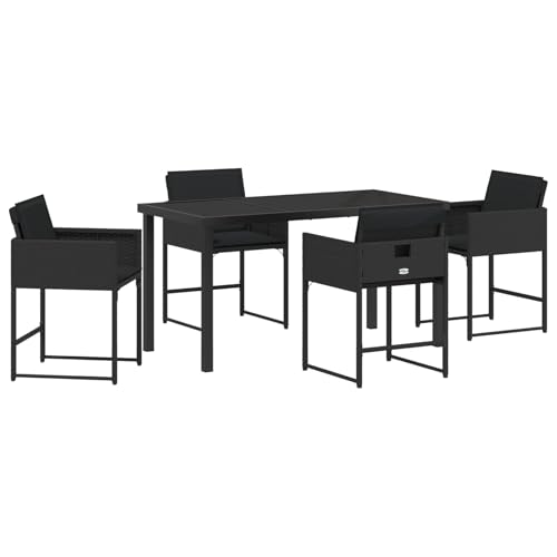 Homgoday 5-teilige Garten-Essgruppe mit Kissen Schwarz Poly Rattan Outdoor M?Bel mit Sessel Model3380009 von Homgoday