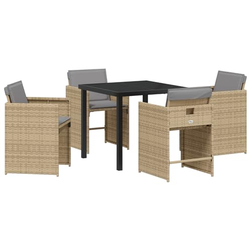 Homgoday 5-teiliges Garten-ESS-Set mit Kissen in Beige aus Poly Rattan Outdoor M?Bel mit Sessel Model3379996 von Homgoday