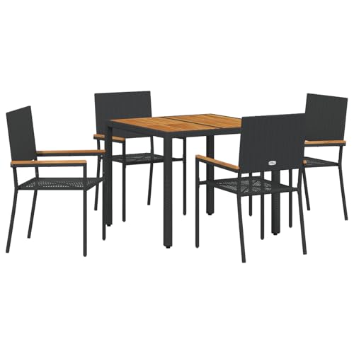 Homgoday 5-teiliges Garten Essgruppe Schwarz Poly Rattan, Stapelgartenstühle mit Kissen - 2-teiliges Set in Schwarz Poly Rattan Outdoor M?Bel mit Sessel Model3365404 von Homgoday