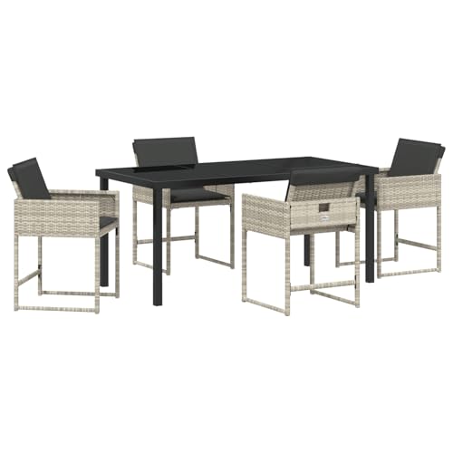Homgoday 5-teiliges Garten Essgruppe mit Kissen Hellgrau Poly Rattan Outdoor M?Bel mit Sessel Model3380026 von Homgoday