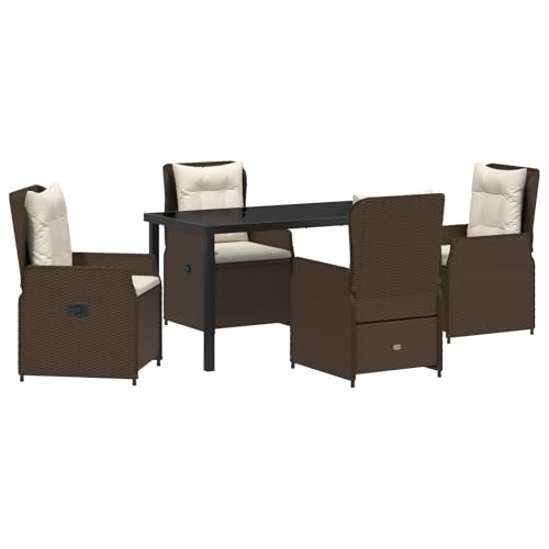 Homgoday 5-teiliges Garten Essgruppen-Set Braun Poly Rattan, Gartentisch Schwarz 140x80x73 cm Sicherheitsglas Outdoor M?Bel mit Sessel Model3380948 von Homgoday