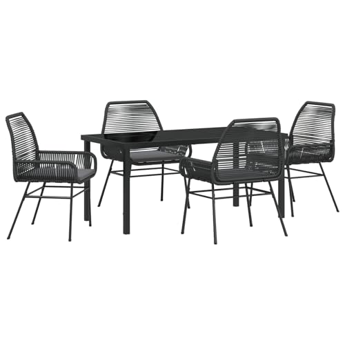 Homgoday 5-teiliges Garten-Essgruppen-Set mit Kissen Schwarz Poly-Rattan Outdoor M?Bel mit Sessel Model3380872 von Homgoday