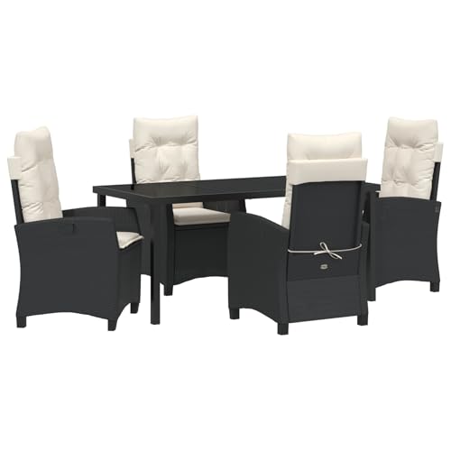 Homgoday 5-teiliges Garten-Essgruppen-Set mit Kissen in Schwarz Poly Rattan Outdoor M?Bel mit Sessel Model3380368 von Homgoday