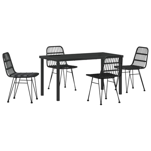 Homgoday 5-teiliges Garten-Essplatz-Set Schwarz Poly Rattan Outdoor M?Bel mit Sessel Model3379200 von Homgoday