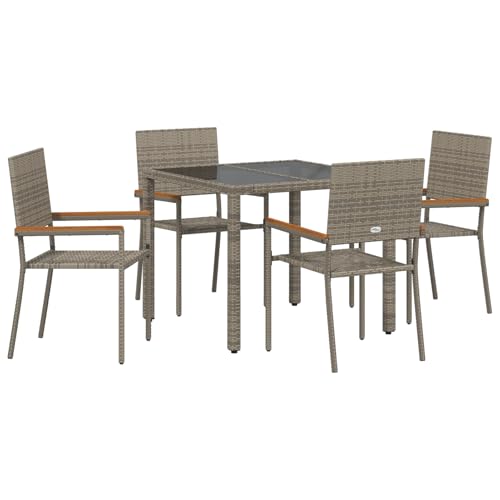 Homgoday 5-teiliges Garten Essset Grau Poly Rattan, Stapelbare Gartenstühle mit Kissen 2 Stück Grau Poly Rattan Outdoor M?Bel mit Sessel Model3365388 von Homgoday