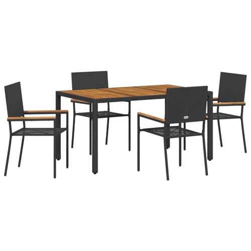 Homgoday 5-teiliges Garten Essset Schwarzes Poly-Rattan, Stapelbare Gartenstühle mit Kissen - 2-teiliges Set in Schwarz Poly-Rattan Outdoor M?Bel mit Sessel Model3365406 von Homgoday