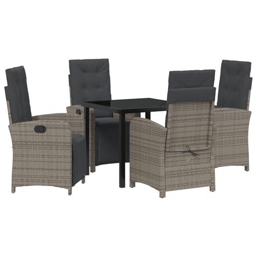 Homgoday 5-teiliges Garten Essset mit Kissen Grau Poly Rattan, Gartentisch Schwarz 80x80x73 cm Sicherheitsglas Outdoor M?Bel mit Sessel Model3380324 Homgoday 5-teiliges Garten Essset mit Kissen Grau Poly Rattan, Gartentisch Schwarz 80x80x73 cm Sicherheitsglas Outdoor M?Bel mit Sessel Model3380324 von Homgoday