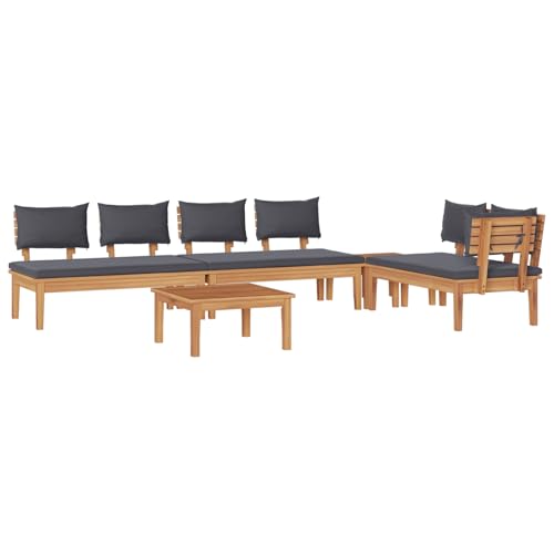 Homgoday 5-teiliges Garten Esstisch Set mit Kissen aus massivem Teakholz, 2-teiliges Gartenbank Set aus massivem Teakholz Outdoor M?Bel mit Sessel Model3356875 von Homgoday