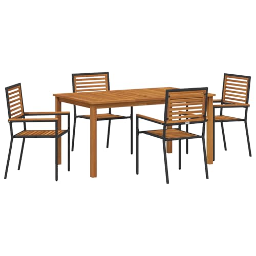 Homgoday 5-teiliges Garten Esszimmer Set Schwarz Polyrattan Akazie, Stapelbare Gartenstühle mit Kissen 2 Stück Schwarz Polyrattan Outdoor M?Bel mit Sessel Model3365517 von Homgoday