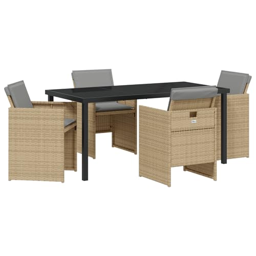Homgoday 5-teiliges Garten Esszimmer Set mit Kissen Beigefarben Poly Rattan, Gartentisch Schwarz 160x80x73 cm Mit Tempered Glass Outdoor M?Bel mit Sessel Model3380615 Homgoday 5-teiliges Garten Esszimmer Set mit Kissen Beigefarben Poly Rattan, Gartentisch Schwarz 160x80x73 cm Mit Tempered Glass Outdoor M?Bel mit Sessel Model3380615 von Homgoday