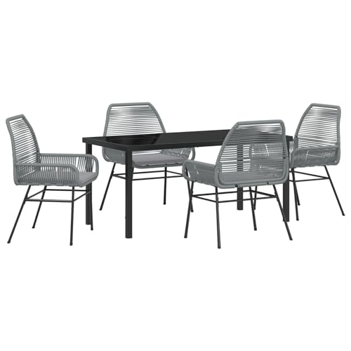 Homgoday 5-teiliges Garten-Esszimmer-Set mit Kissen Grau Poly-Rattan Outdoor M?Bel mit Sessel Model3380886 von Homgoday