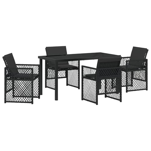 Homgoday 5-teiliges Garten Esszimmer Set mit Kissen Schwarz Poly Rattan, Gartentisch Schwarz 140x80x73 cm GEH?rtetes Glas Outdoor M?Bel mit Sessel Model3380622 Homgoday 5-teiliges Garten Esszimmer Set mit Kissen Schwarz Poly Rattan, Gartentisch Schwarz 140x80x73 cm GEH?rtetes Glas Outdoor M?Bel mit Sessel Model3380622 von Homgoday