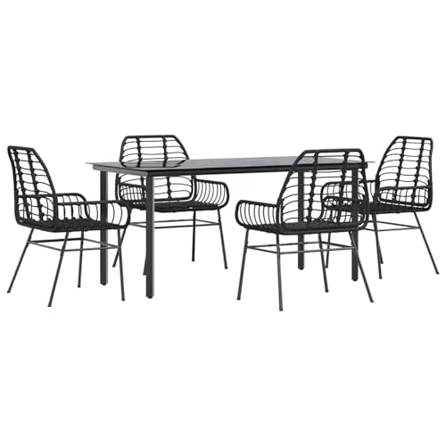 Homgoday 5-teiliges Garten-Esszimmerset aus schwarzem Polyrattanglas Outdoor M?Bel mit Sessel Model3334537 von Homgoday