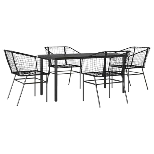 Homgoday 5-teiliges Garten-Esszimmerset aus schwarzem Polyrattanglas Outdoor M?Bel mit Sessel Model3334586 von Homgoday