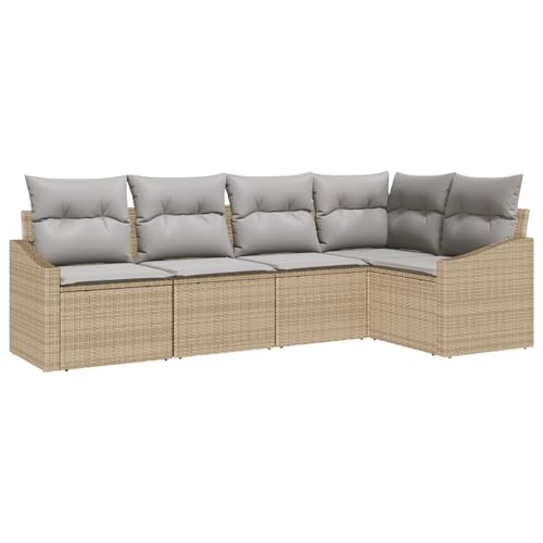 Homgoday 5-teiliges Garten-Sofa-Set mit Kissen Beige Poly Rattan Sofa Im Freien Model3346720 von Homgoday