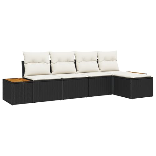 Homgoday 5-teiliges Garten-Sofa-Set mit Kissen Schwarz Poly-Rattan Akazie Lounge Möbel Outdoor Homgoday 5-teiliges Garten-Sofa-Set mit Kissen Schwarz Poly-Rattan Akazie Lounge Möbel Outdoor von Homgoday
