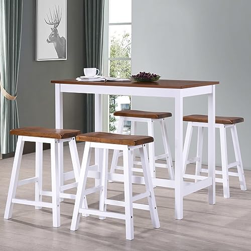 Homgoday 5-teiliges Set aus Bartisch und Hockern aus Massivholz, Gartenmöbel, Tisch und Stühle für den Außenbereich, Gartenmöbel-Set, Gartenmöbel-Set von Homgoday