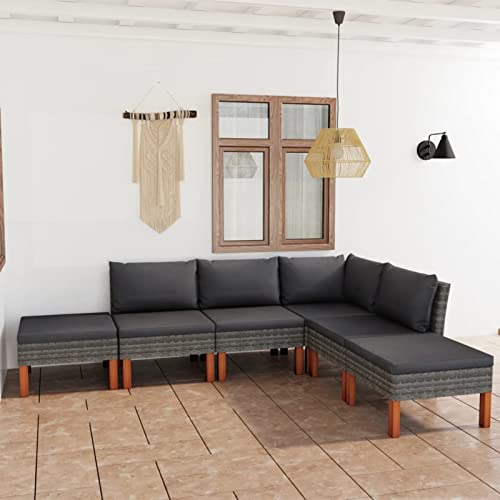 Homgoday 6-TLG. Garten-Lounge-Set mit Kissen Gartenlounge Balkonsofa Loungesofa Ecksofa Garten Sitzgruppe Gartenmöbel Set Balkonmöbel Gartengarnitur Poly Rattan Grau von Homgoday