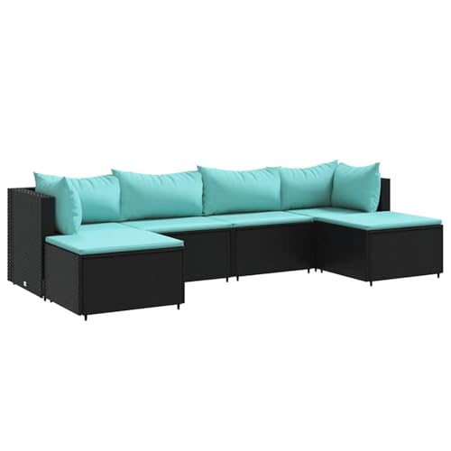 Homgoday 6-TLG. Garten-Lounge-Set mit Kissen Schwarz Poly Rattan Entspannungsstuhl Model3308244 von Homgoday