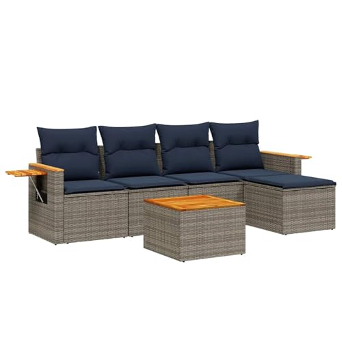 Homgoday 6-TLG. Garten-Sofagarnitur mit Kissen Grau Poly Rattan Sofa Im Freien Model3226768 von Homgoday