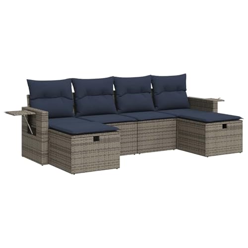 Homgoday 6-TLG. Garten-Sofagarnitur mit Kissen Grau Poly Rattan Sofa Im Freien Model3325527 von Homgoday