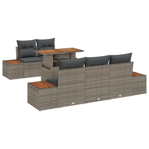Homgoday 6-teiliges Garten Sofa Set mit Kissen Grau Poly Rattan Lounge Möbel Outdoor von Homgoday