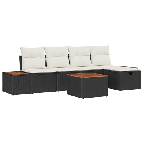 Homgoday 6-teiliges Garten-Sofa-Set mit Kissen Schwarz Poly-Rattan Lounge Möbel Outdoor Homgoday 6-teiliges Garten-Sofa-Set mit Kissen Schwarz Poly-Rattan Lounge Möbel Outdoor von Homgoday