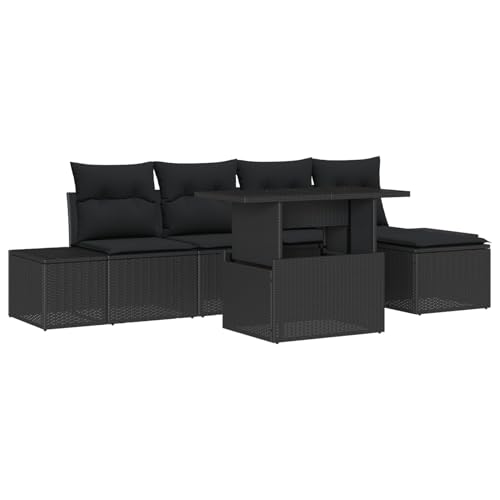 Homgoday 6-teiliges Garten Sofa Set mit Kissen Schwarz Poly Rattan Sofa Im Freien Model3349169 von Homgoday