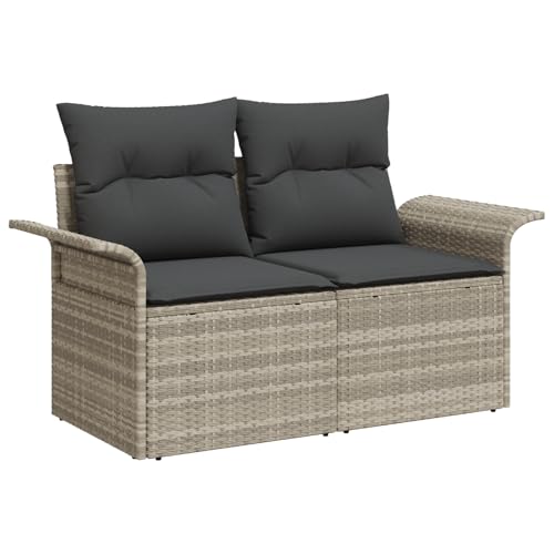 Homgoday 6-teiliges Garten Sofa Set mit Kissen aus hellgrauem Poly Rattan, 2-Sitzer Garten Sofa mit Stauraum & Kissen aus hellgrauem Poly Rattan Sofa Im Freien Model3357025 von Homgoday