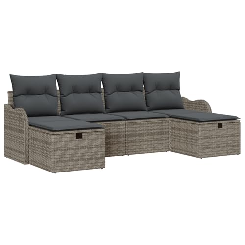 Homgoday 6-teiliges Garten Sofa Set mit Kissen in grauem Poly Rattan, 2-Sitzer Garten Sofa mit Kissen in grauem Poly Rattan Sofa Im Freien Model3359018 von Homgoday