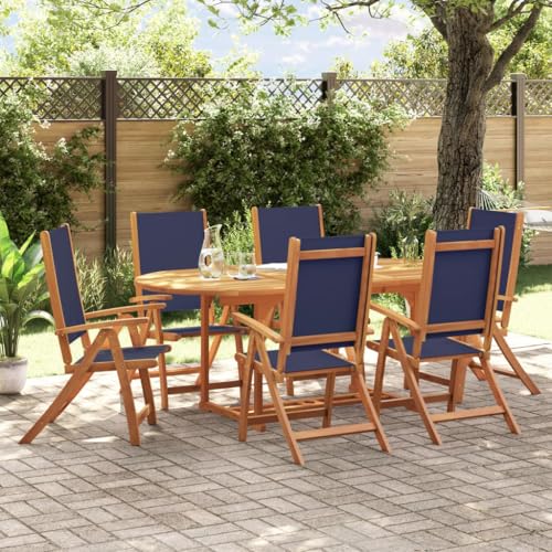 Homgoday 7-TLG. Garten-Essgruppe Massivholz Akazie und Textilene, Gartenmöbel Set Möbelsets Balkonmöbel Gartentisch mit Stühle Sitzgruppe Terrassenmöbel Möbel für Balkon Terrasse Garten von Homgoday