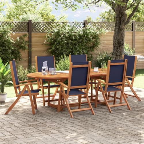 Homgoday 7-TLG. Garten-Essgruppe Massivholz Akazie und Textilene Gartenmöbel Set Möbelsets Balkonmöbel Terrassenmöbel Gartentisch mit Stühle Möbel Sitzgruppe für Garten Terrasse Balkon von Homgoday