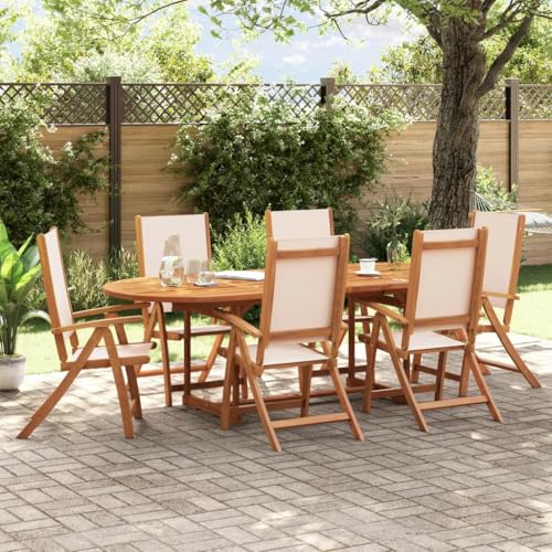 Homgoday 7-TLG. Garten-Essgruppe Massivholz Akazie und Textilene Gartenmöbel Set Möbelsets Terrassenmöbel Balkonmöbel Gartentisch mit Stühle Möbel Sitzgruppe für Garten Balkon Terrasse von Homgoday