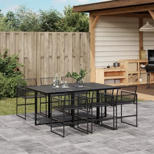Homgoday 7-TLG. Garten-Essgruppe Schwarz Poly Rattan Gartenmöbel Set Möbelsets Balkonmöbel Sitzgruppe Terrassenmöbel Gartentisch mit Stühle Möbel für Garten Balkon Terrasse von Homgoday
