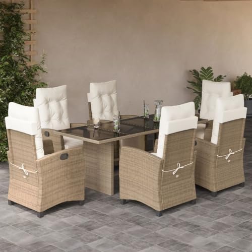 Homgoday 7-TLG. Garten-Essgruppe mit Kissen Beige Poly Rattan, Gartenmöbel Set Möbelsets Balkonmöbel Terrassenmöbel Sitzgruppe Gartentisch mit Stühle Möbel für Terrasse Balkon Garten Homgoday 7-TLG. Garten-Essgruppe mit Kissen Beige Poly Rattan, Gartenmöbel Set Möbelsets Balkonmöbel Terrassenmöbel Sitzgruppe Gartentisch mit Stühle Möbel für Terrasse Balkon Garten von Homgoday