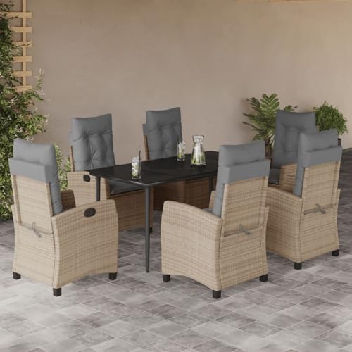 Homgoday 7-TLG. Garten-Essgruppe mit Kissen Beigemischung Poly Rattan Gartenmöbel Set Möbelsets Balkonmöbel Sitzgruppe Gartentisch mit Stühle Terrassenmöbel Möbel für Garten Balkon Terrasse von Homgoday